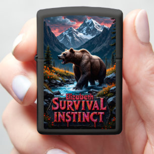 Roaring Bear Survival Instinct Outdoor Graphic Zippo Lighter