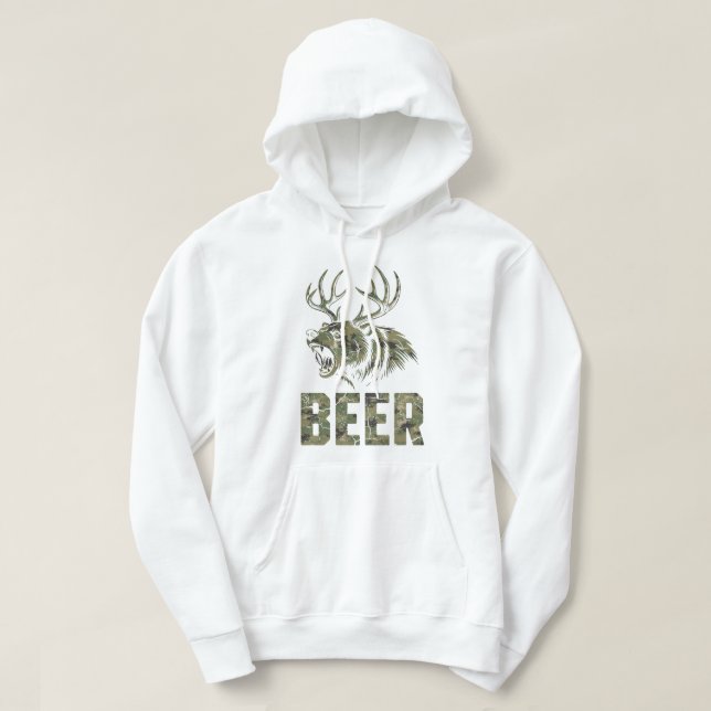 Roaring Bear With Antlers Beer Hunting Vintage Hoodie (Design Front)