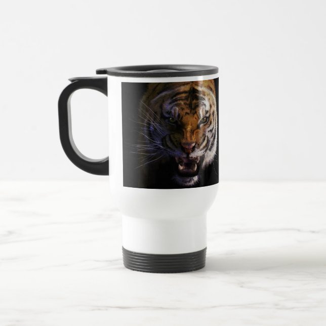 Roaring Bengal Tiger Wildlife Art Travel Mug (Left)