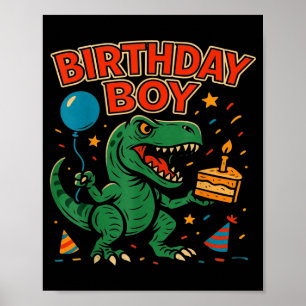 Roaring Birthday Boy Dinosaur Celebration Design _ Poster