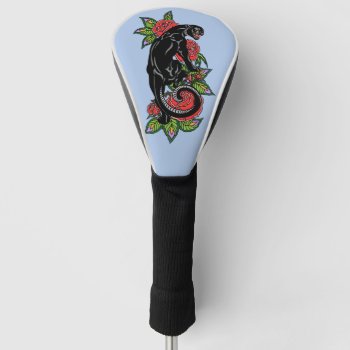 Roaring Black Panther And Blooming Roses Golf Head Cover by insimalife at Zazzle