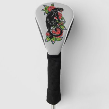 Roaring Black Panther And Blooming Roses Golf Head Golf Head Cover by insimalife at Zazzle