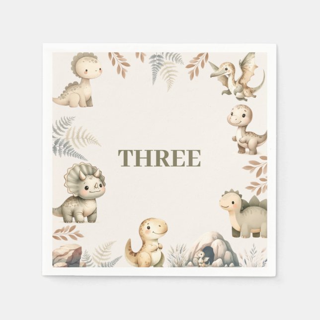 Roaring Boho Dinosaur Theme Birthday Napkins (Front)