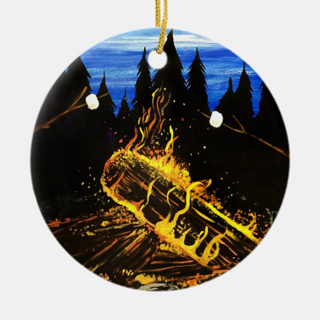 Roaring Campfire at Sunset for Nature Ceramic Ornament (Front)