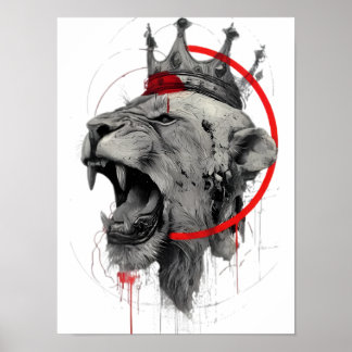 Roaring Crowned Lion Trash Polka Poster