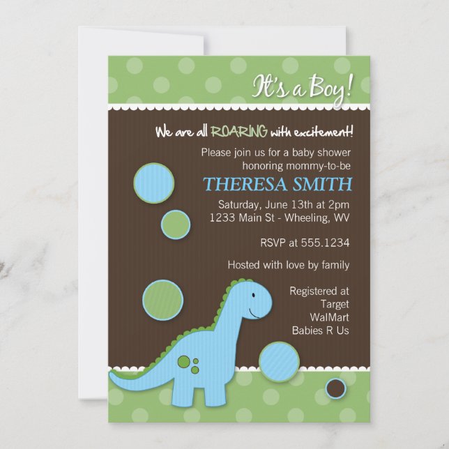 Roaring Dinosaur Baby Shower Invitations (Front)