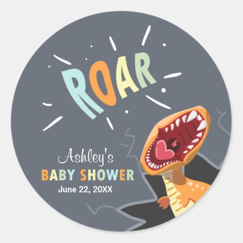 Roaring Dinosaur Baby Shower Sticker Envelope Seal