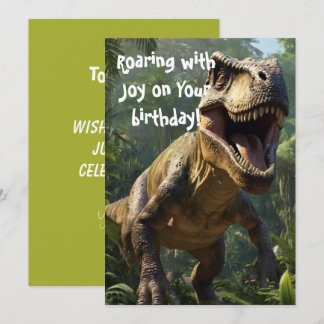 Roaring Dinosaur Birthday Green Greeting Card