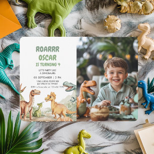 Roaring Dinosaur Birthday Party Photo Invitation