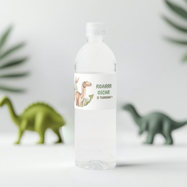 Roaring Dinosaur Birthday Party Water Bottle Label (Creator Uploaded)