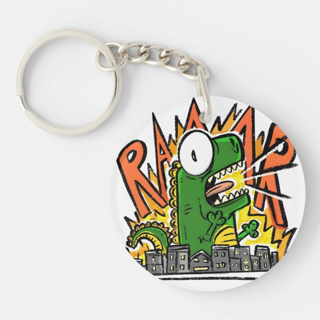 Roaring Dinosaur Cartoon Keychain (Front)