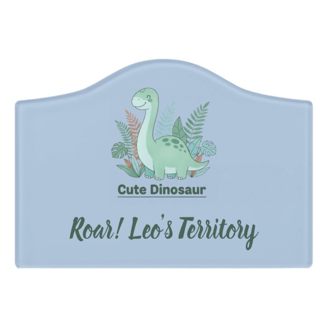 Roaring Dinosaur Personalized Door Sign (Small Crest Front)