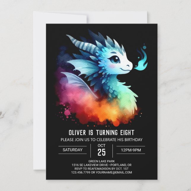 Roaring Dragon Birthday Customizable Invitation (Front)