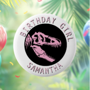 Roaring Excitement for a Dinosaur Birthday Button