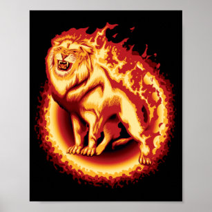 Roaring Fire Lion Poster