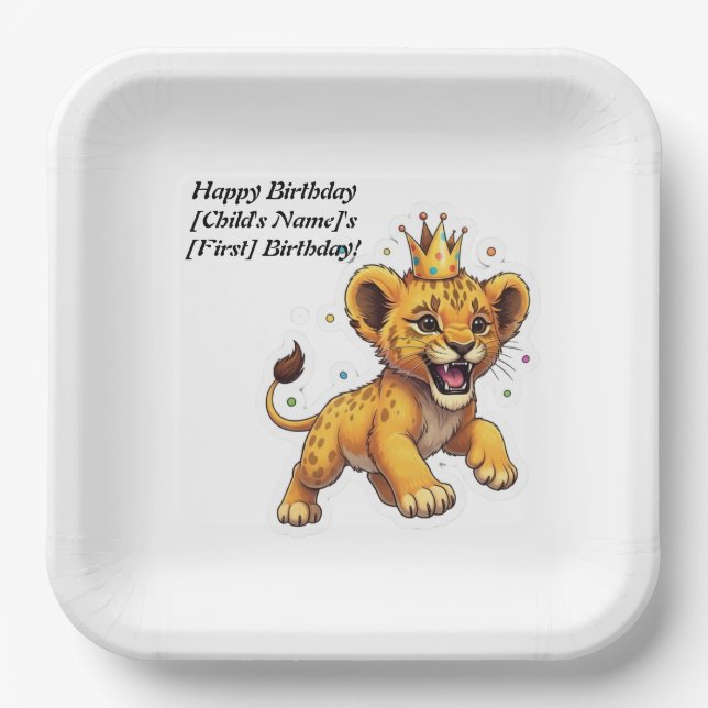 Roaring Fun! Baby Lion King Birthday Party  Paper Plates (Front)