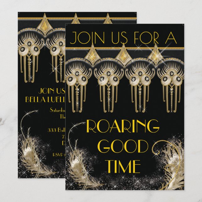 Roaring Gatsby Bling Party Invitations (Front/Back)