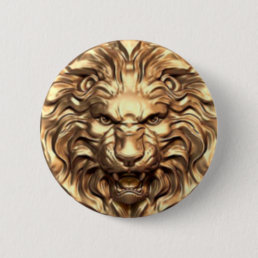 Roaring gold lion head button