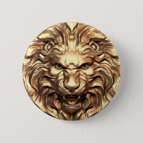 Roaring gold lion head button
