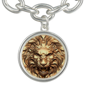 Roaring Gold Lion Head Charm Bracelet