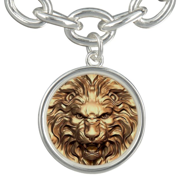 Roaring Gold Lion Head Charm Bracelet (Design)