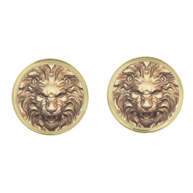 Roaring Gold Lion Head Cufflinks (Front)