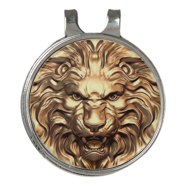 Roaring Gold Lion Head Golf Hat Clip (Front)