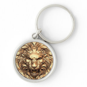 Roaring Gold Lion Head Keychain