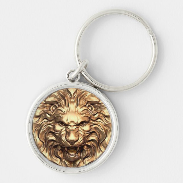 Roaring Gold Lion Head Keychain (Front)