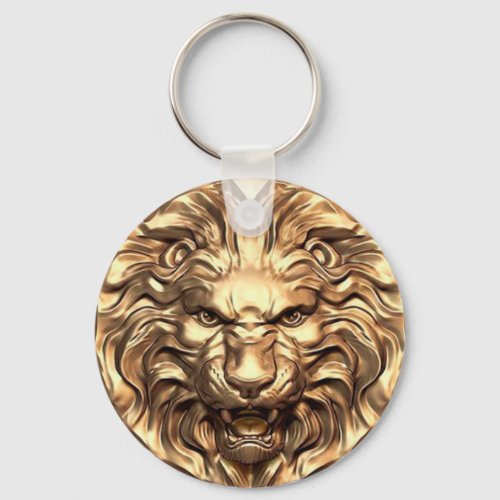 Roaring gold lion head keychain