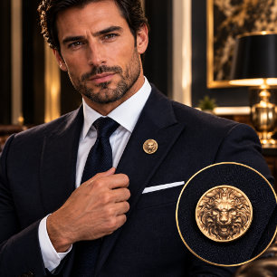 Roaring Gold Lion Head Lapel Pin