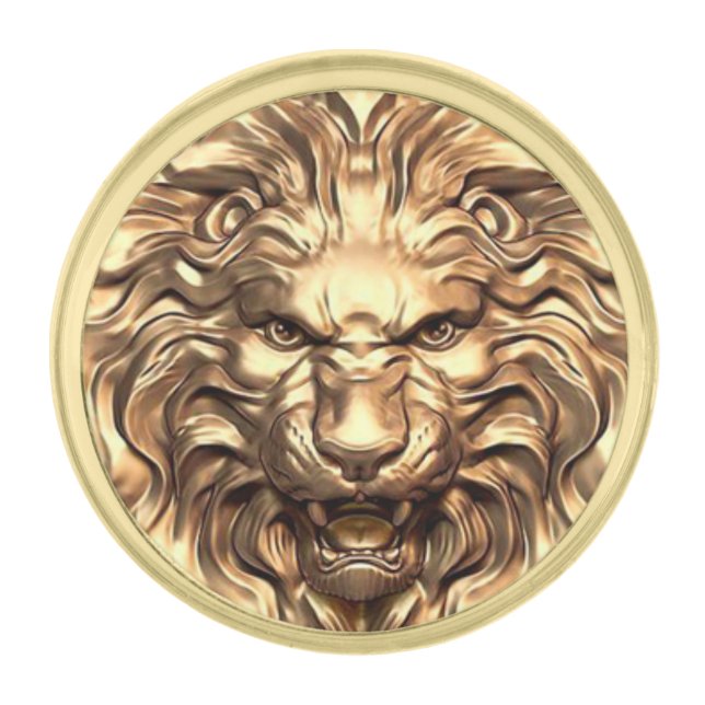 Roaring Gold Lion Head Lapel Pin (Front)