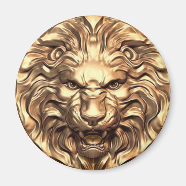 Roaring gold lion head magnet (Front)