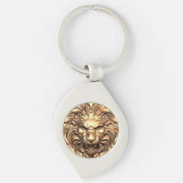 Roaring Gold Lion Head Metal Keychain