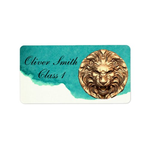 Roaring Gold Lion Head Personalized School Label