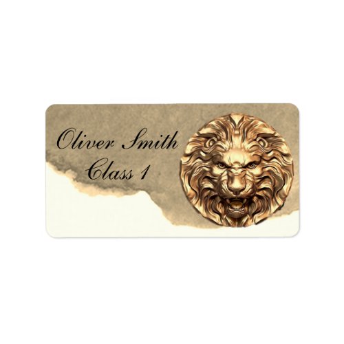 Roaring Gold Lion Head Personalized School Label