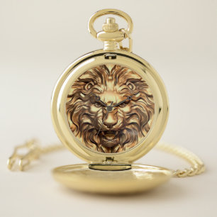 Roaring Gold Lion Head Pocket Watch