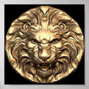 Roaring Gold Lion Head  Poster