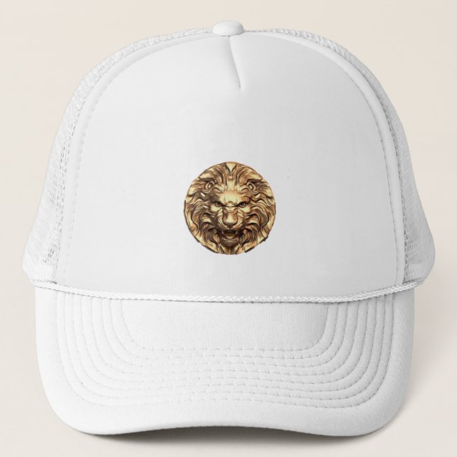 Roaring Gold Lion Head Trucker Hat (Front)