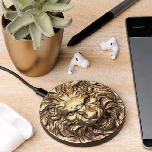 Roaring Gold Lion Head Wireless Charger