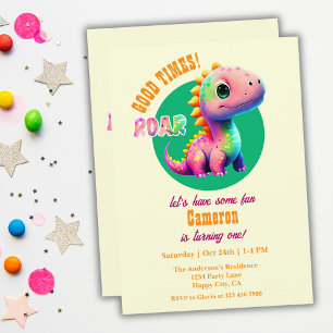 Roaring Good Times Dinosaur 1st Birthday party Invitation