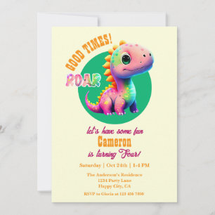 Roaring Good Times Dinosaur 4th Birthday party Invitation