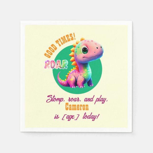 Roaring Good Times Dinosaur Any Age Birthday party Napkins (Front)