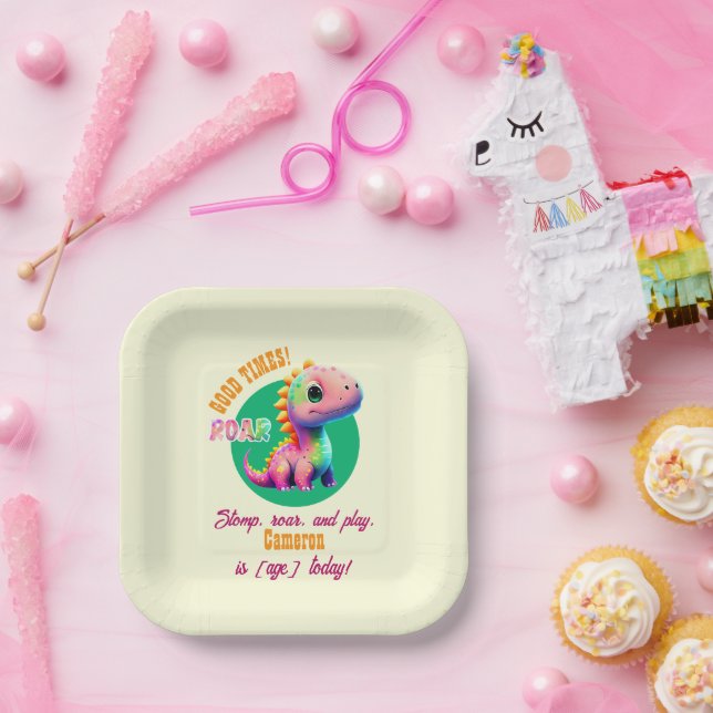 Roaring Good Times Dinosaur Any Age Birthday party Paper Plates (Party)