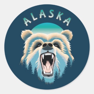 Roaring Grizzly Bear Face - Alaska Wildlife Classic Round Sticker