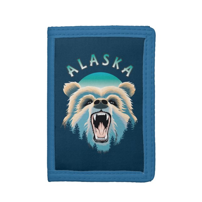 Roaring Grizzly Bear Face - Alaska Wildlife Trifold Wallet (Front Vertical)