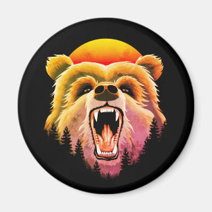 Roaring Grizzly Bear Face Magnet