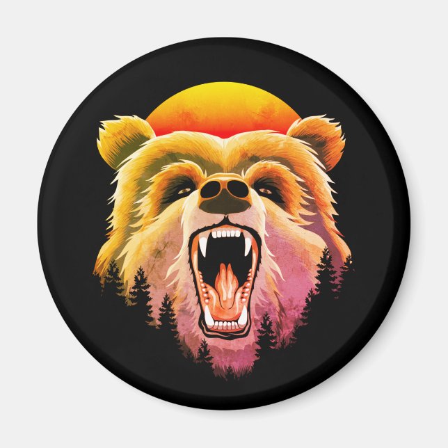 Roaring Grizzly Bear Face Magnet (Front)