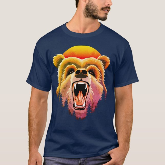 Roaring Grizzly Bear Face T-Shirt (Front)
