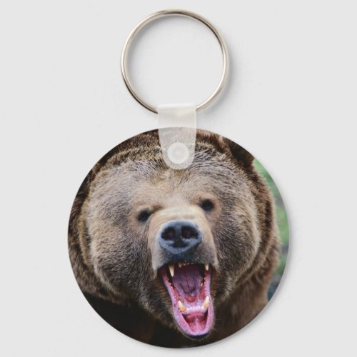 Roaring Grizzly Bear Keychain